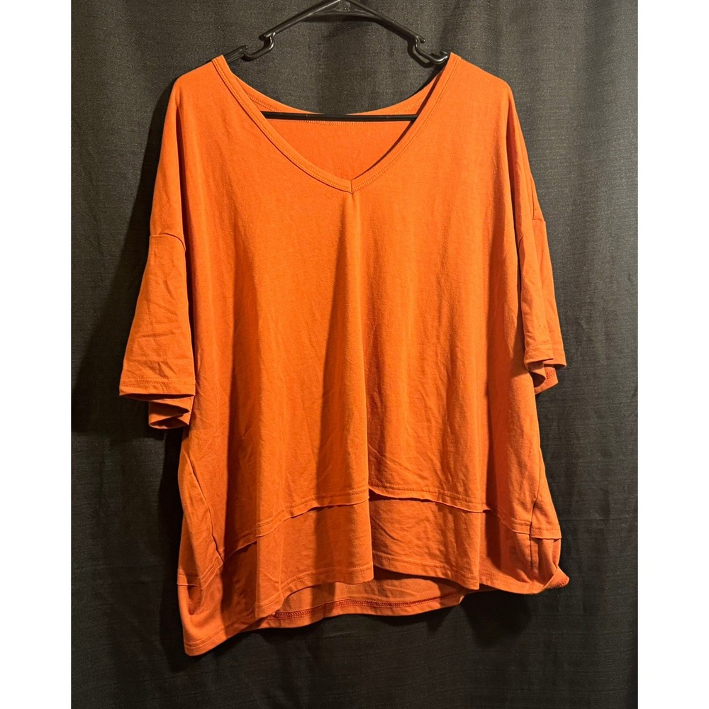 Cicy Bell Women's XXL Brick Red Oversized V Neck High Low Short Sleeve Top